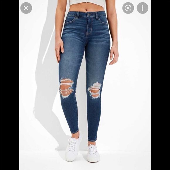 EXCELLENT DISTRESSED CONDITION AMERICAN EAGLE STRETCH HI-RISE JEGGING SIZE 12 - Picture 1 of 11